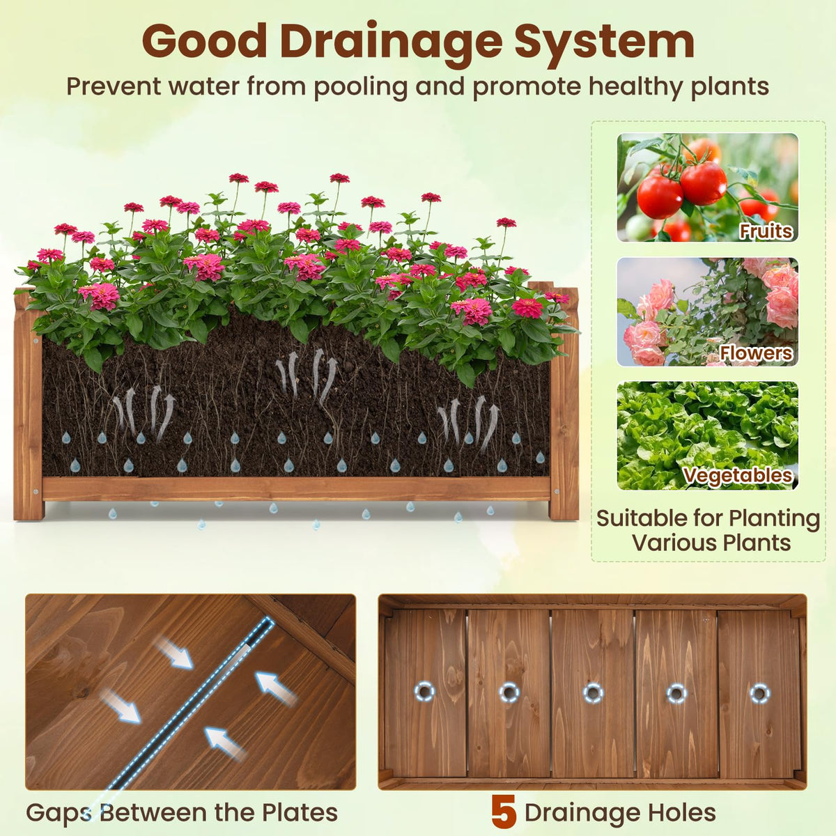 Lucktree Rectangular Garden Bed for Vegetables Flower Herb Fruit