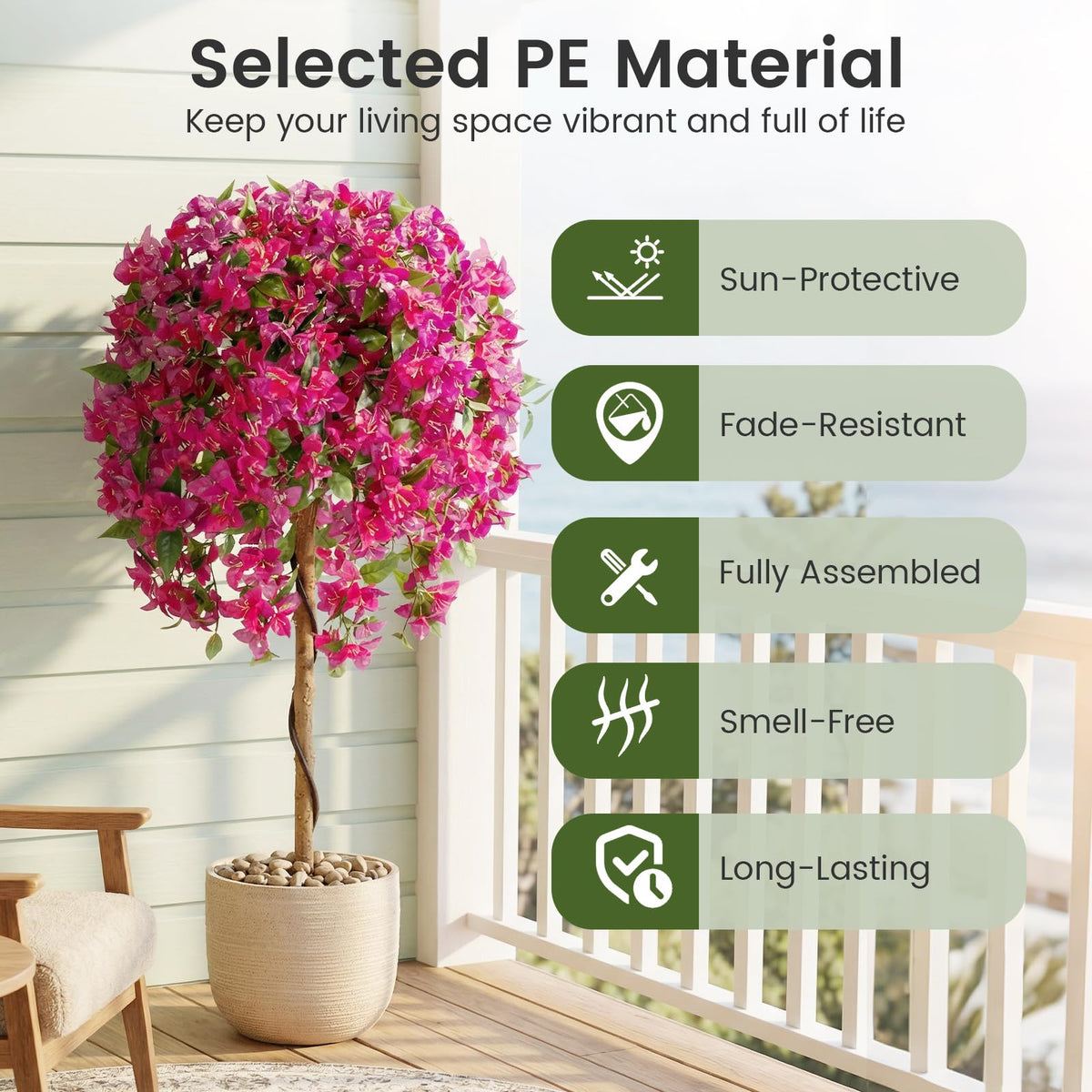 Lucktree 2 Pack Artificial Azalea Trees with Vivid Blooming Flowers for Indoor Outdoor Decor