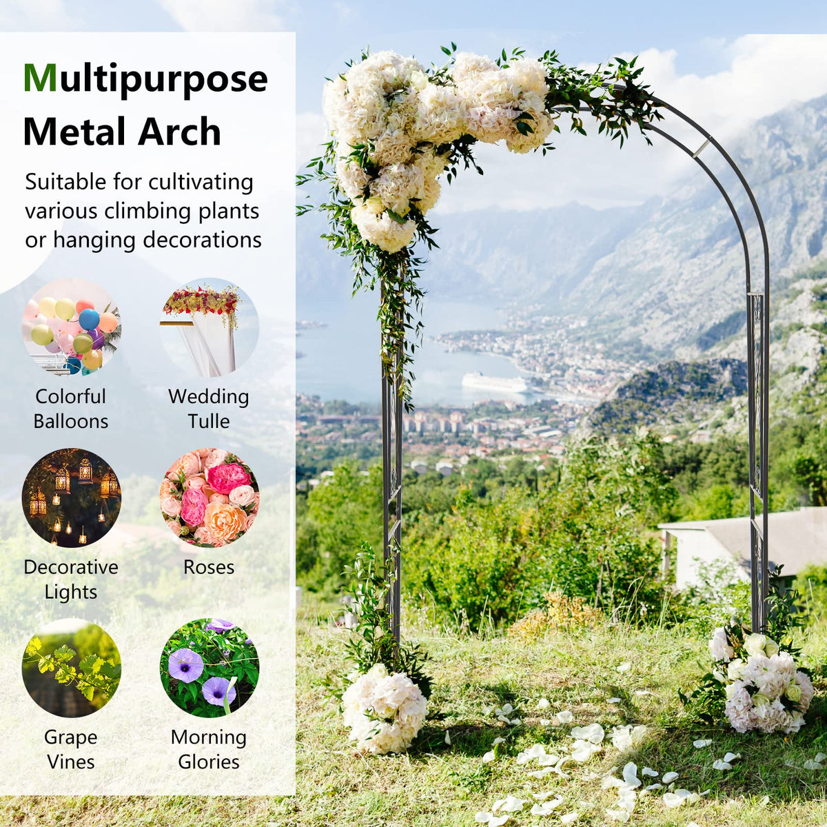 Lucktree Garden Arbors Trellises, 7.2FT Metal Garden Arch for Climbing Plants Roses