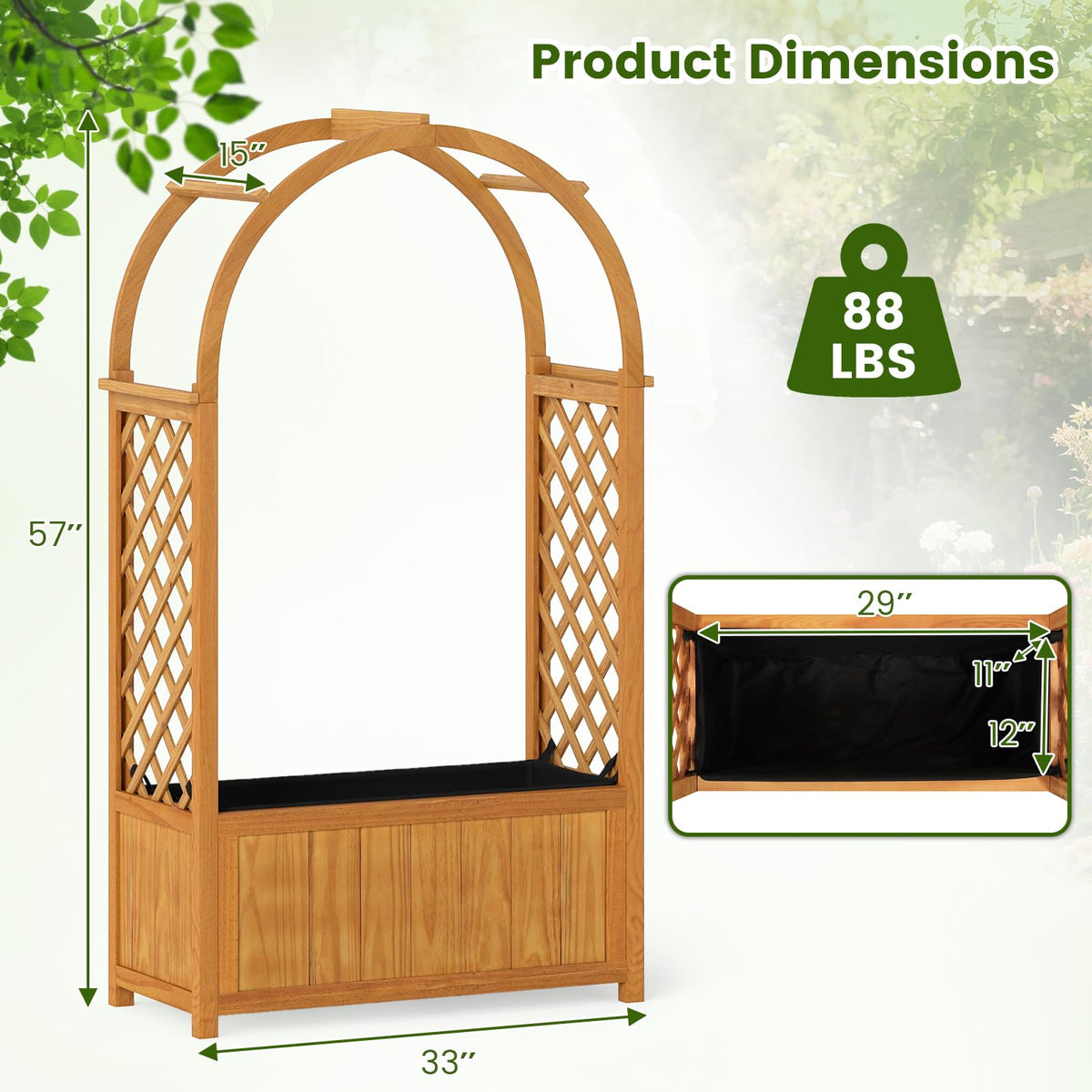 Lucktree Raised Garden Bed with Arch Lattice Trellis, for Climbing Vine Flower Vegetable