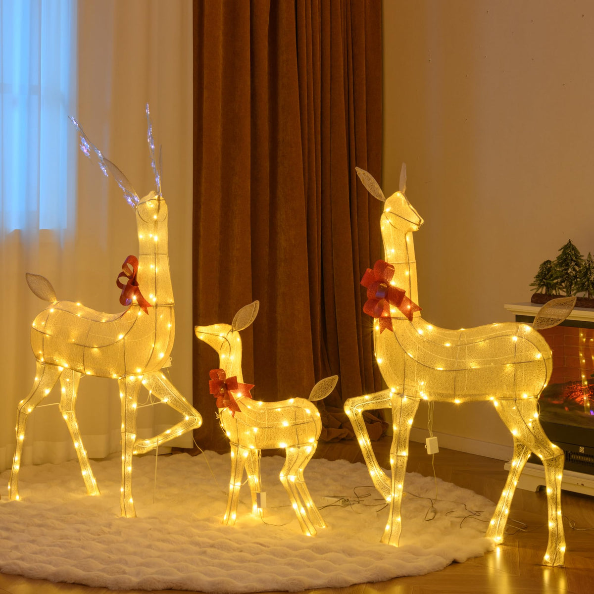 Lucktree 3 Pieces Christmas Lighted Reindeer Family Set