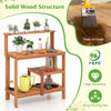 Lucktree 4-Tier Potting Bench, Solid Wood Gardening Workstation w/Open Storage Shelves