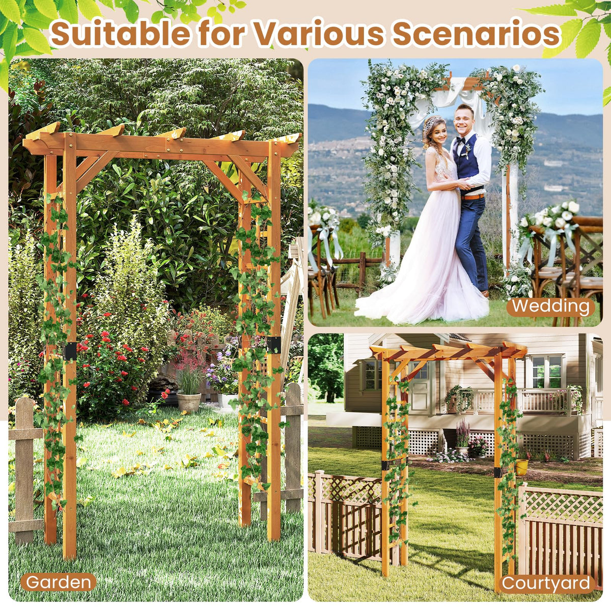 Lucktree 7FT Wood Garden Arbor Trellis for Ceremony Party