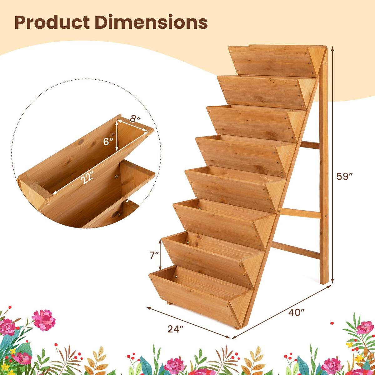 Lucktree 8-Tier Wooden Vertical Raised Garden Bedwith Legs