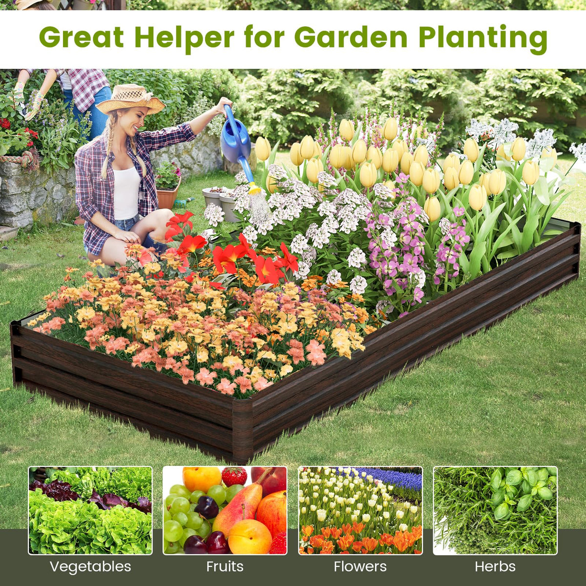 Lucktree 8x4x1ft Metal Raised Garden Bed, Planter Box with Protective Edges