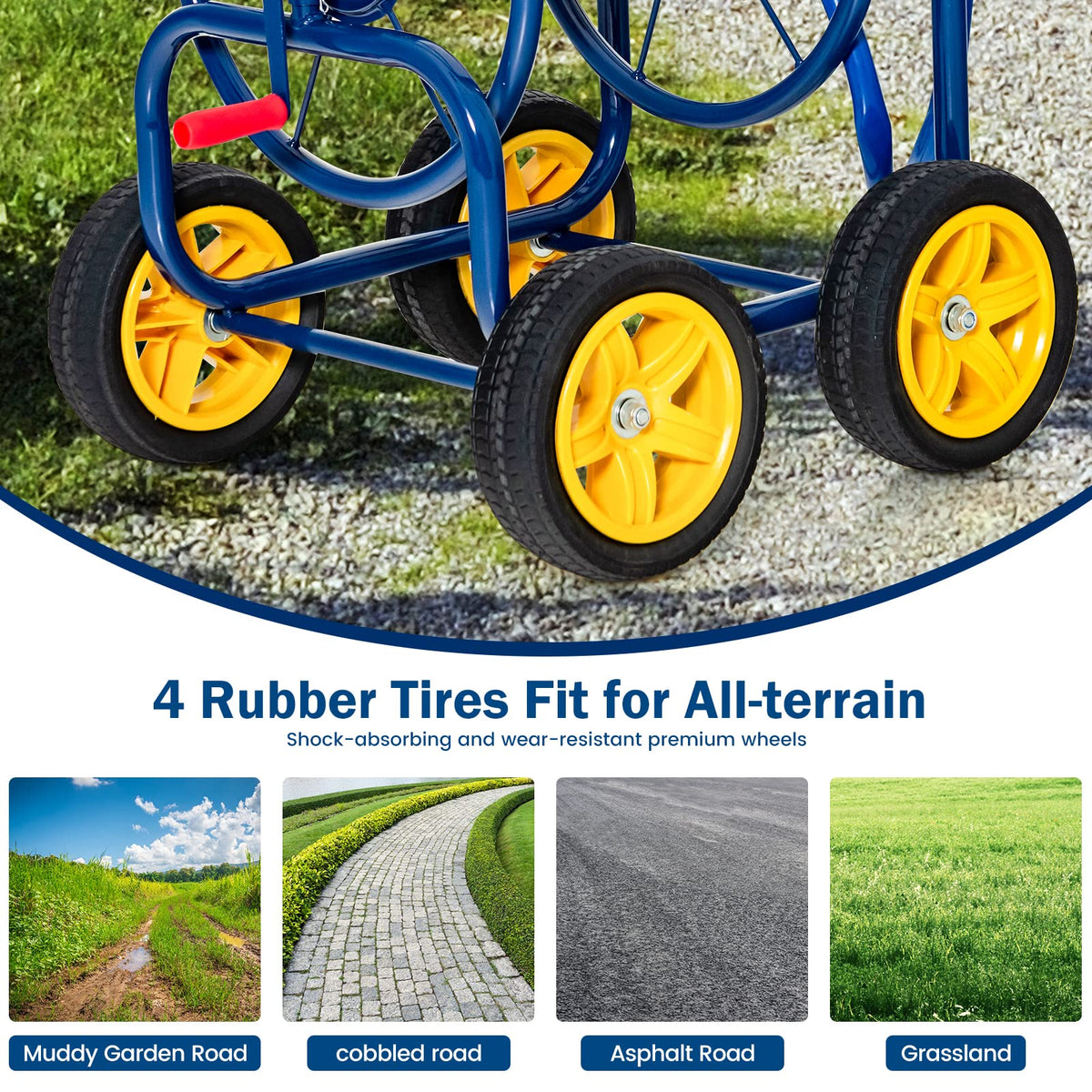 Lucktree Garden Hose Reel Cart - Water Hose Cart with 4 Wheels & Non-slip Grip