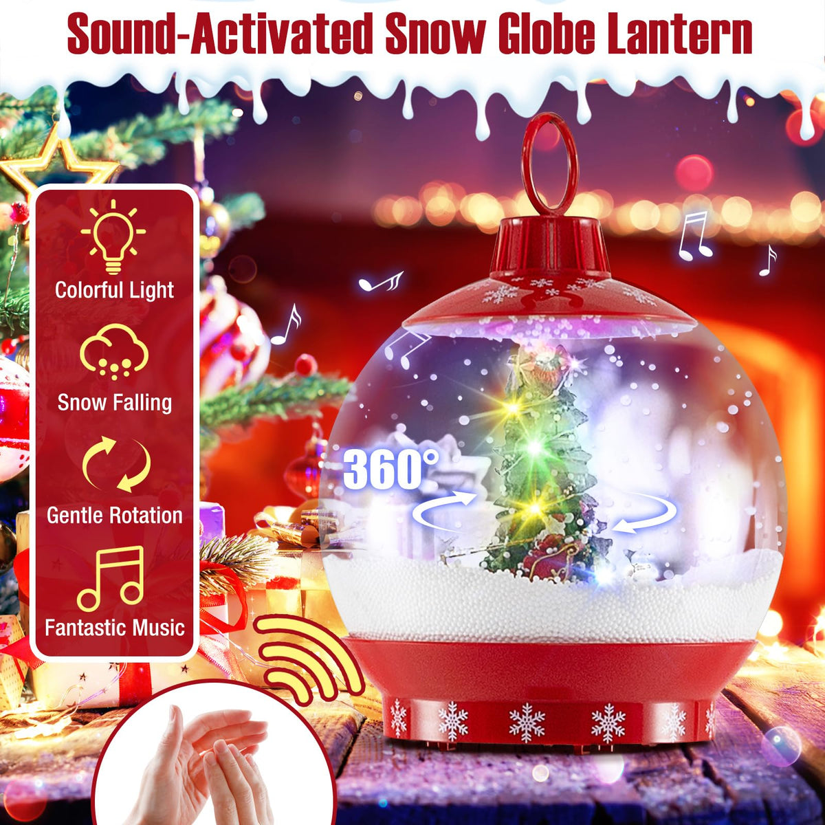 Lucktree 68 Inch Musical Christmas Street Lamp, Festive Lamp Post w/Sound-Activated Snow Globe Lantern