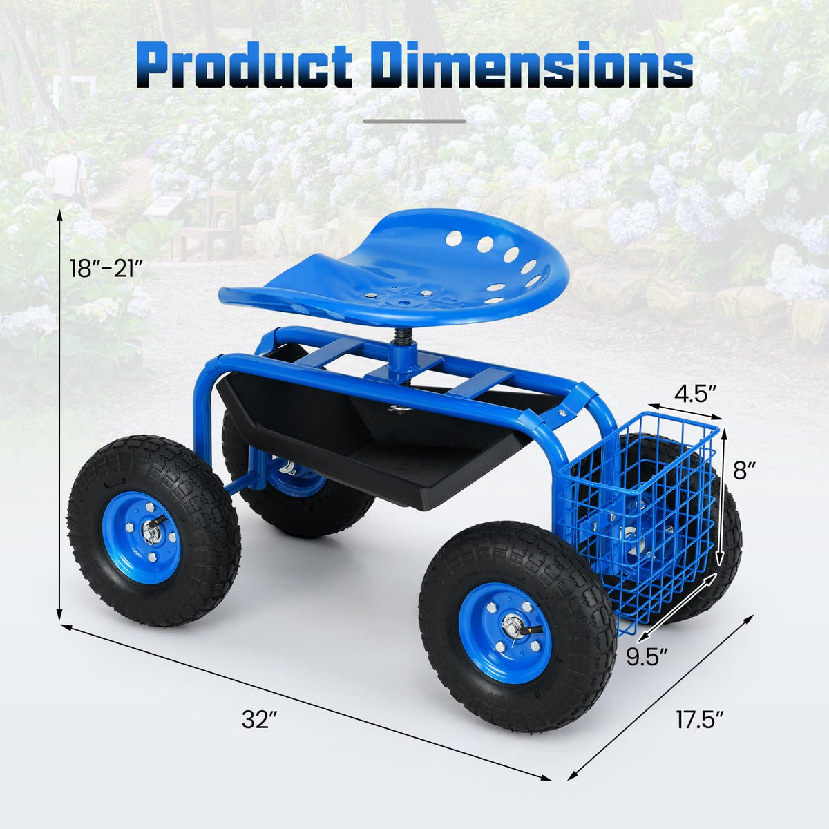 Lucktree Garden Cart Rolling Tray Gardening Planting with Work Seat