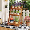 Lucktree Foldable Ladder Plant Shelf 3-Tier Solid Wood Indoor Outdoor Flower Pot Display Rack