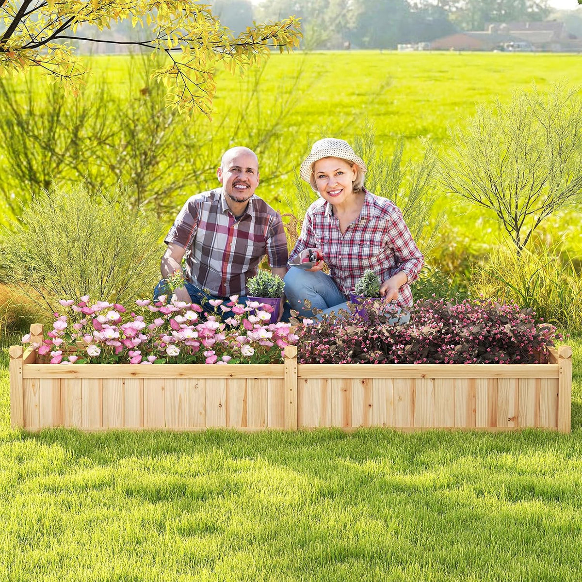 Lucktree Wood Raised Garden Bed with Corner Drainage