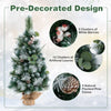Lucktree 3ft Pre-Lit Mini Tabletop Christmas Tree with 30 Warm White LED Lights, Timer, 98 Flocked PVC & Pine Needles