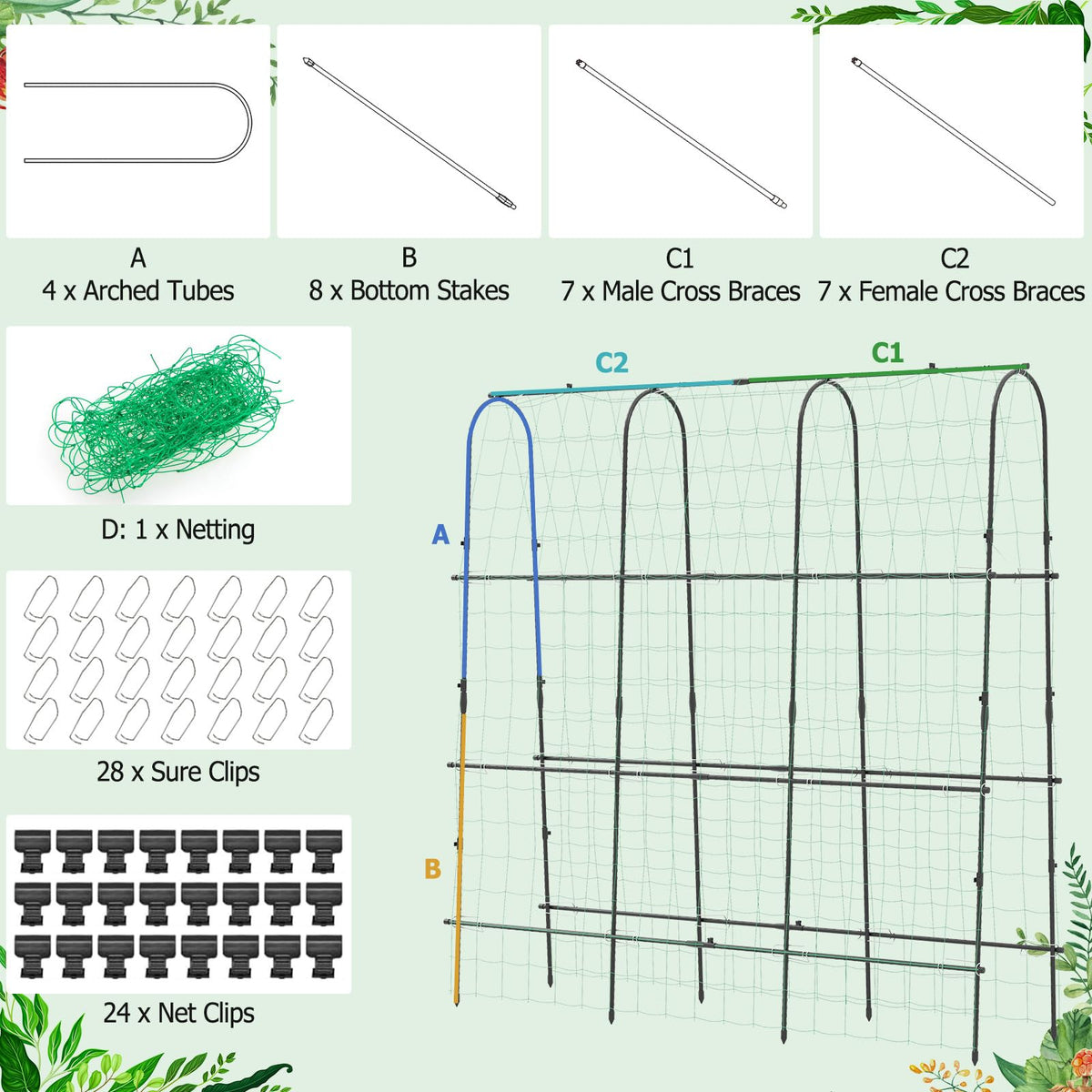 Lucktree Garden Arched Trellis for Climbing Plants, 71” x 71” U-Shaped Tall Cucumber Trellis for Raised Garden Bed