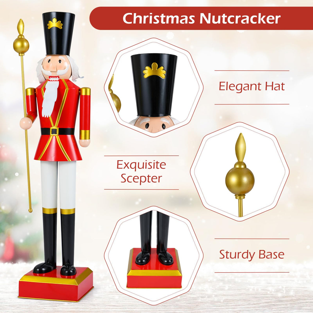 Lucktree 4' Christmas Nutcracker w/High Hat Beautiful Scepter Uniform & Boots