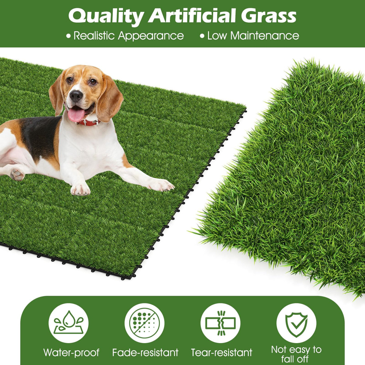 Lucktree 12” x 12” Pack of 30 Fake Grass Turf Tiles Set