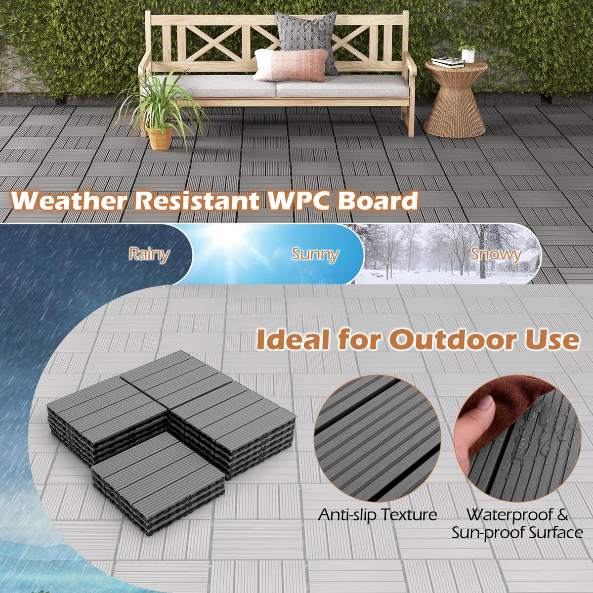 Lucktree Interlocking Deck Tiles 18/36 Pack - 12 x 12 in Composite Outdoor Flooring Covering All Weather Use