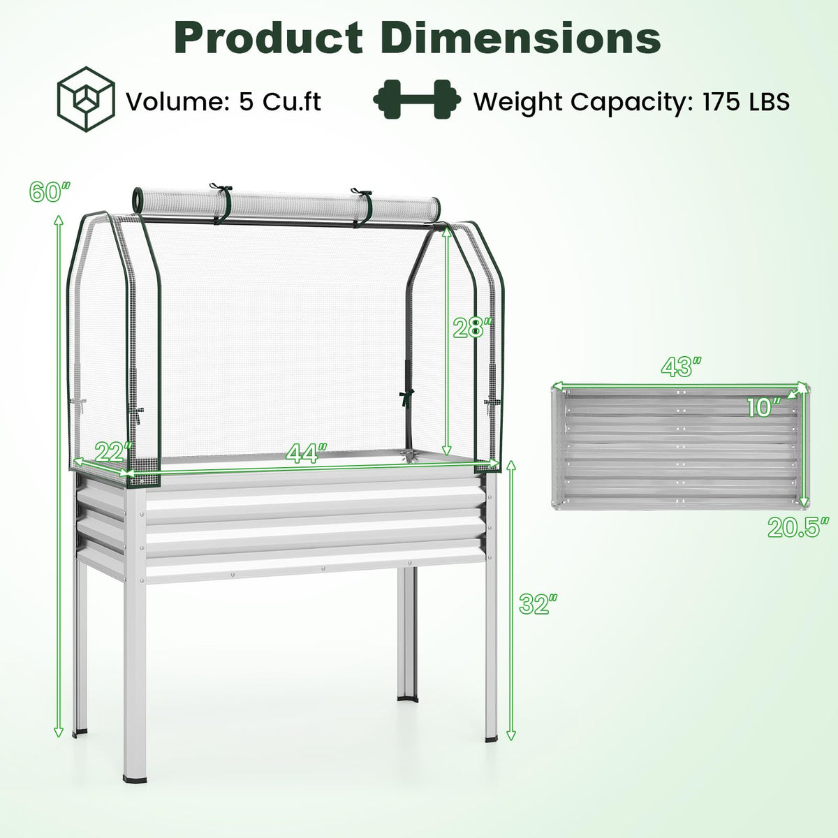 Lucktree Raised Garden Bed with Legs & Greenhouse Cover (1/2)