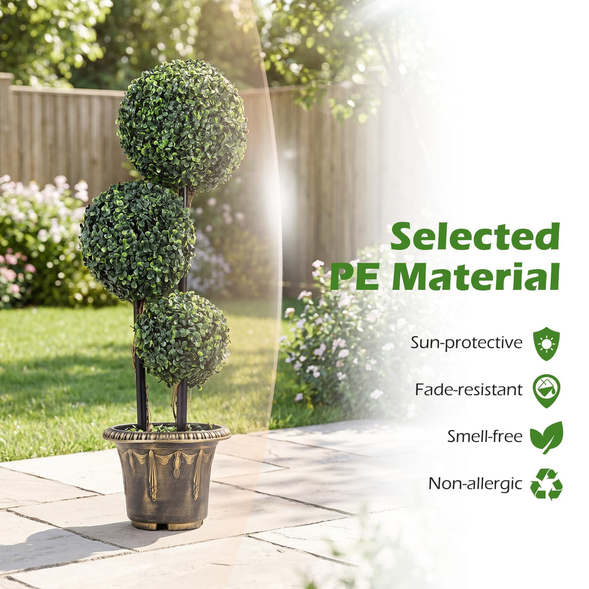 Lucktree 3 FT Artificial Boxwood Topiary Tree Sun-Protective Triple Ball Fake Plants Shrubs (1/2 Pack)