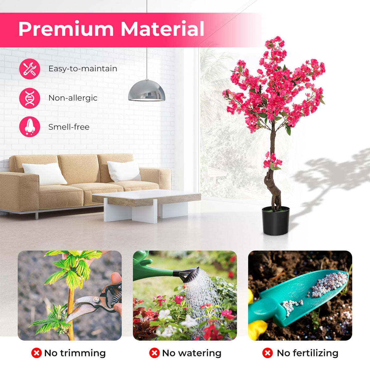 Lucktree 41” Artificial Plum Blossom Tree, Fake Floral Plant with 92 Flowers & Realistic Trunk in Plastic Nursery Pot