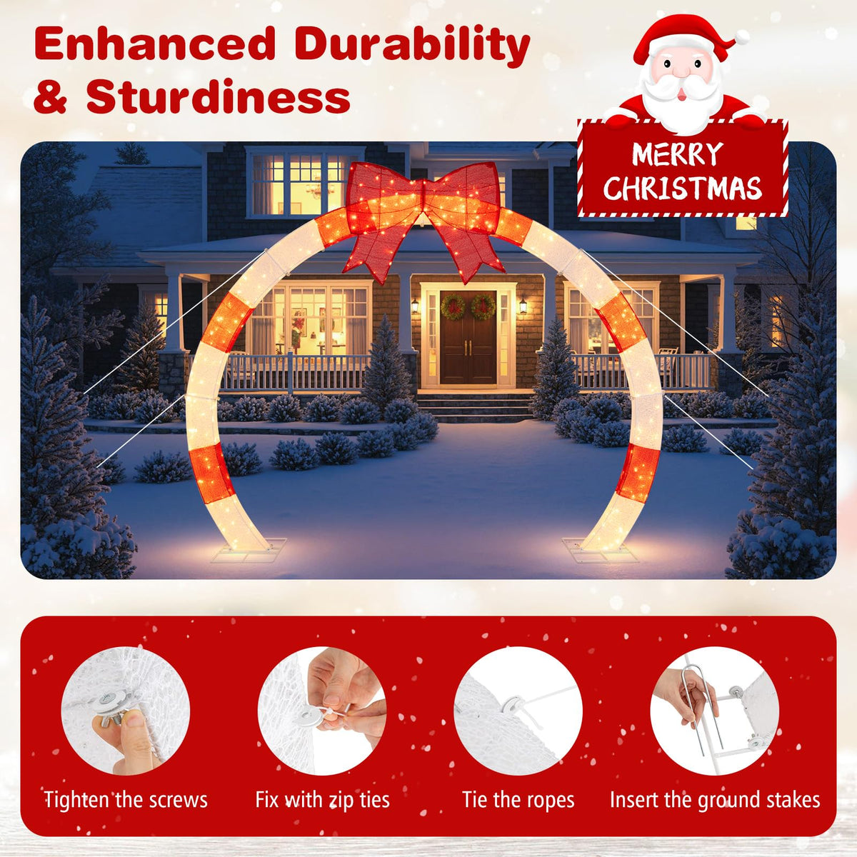 Lucktree 10.4 Feet Christmas Archway with Large Bow and LED Lights
