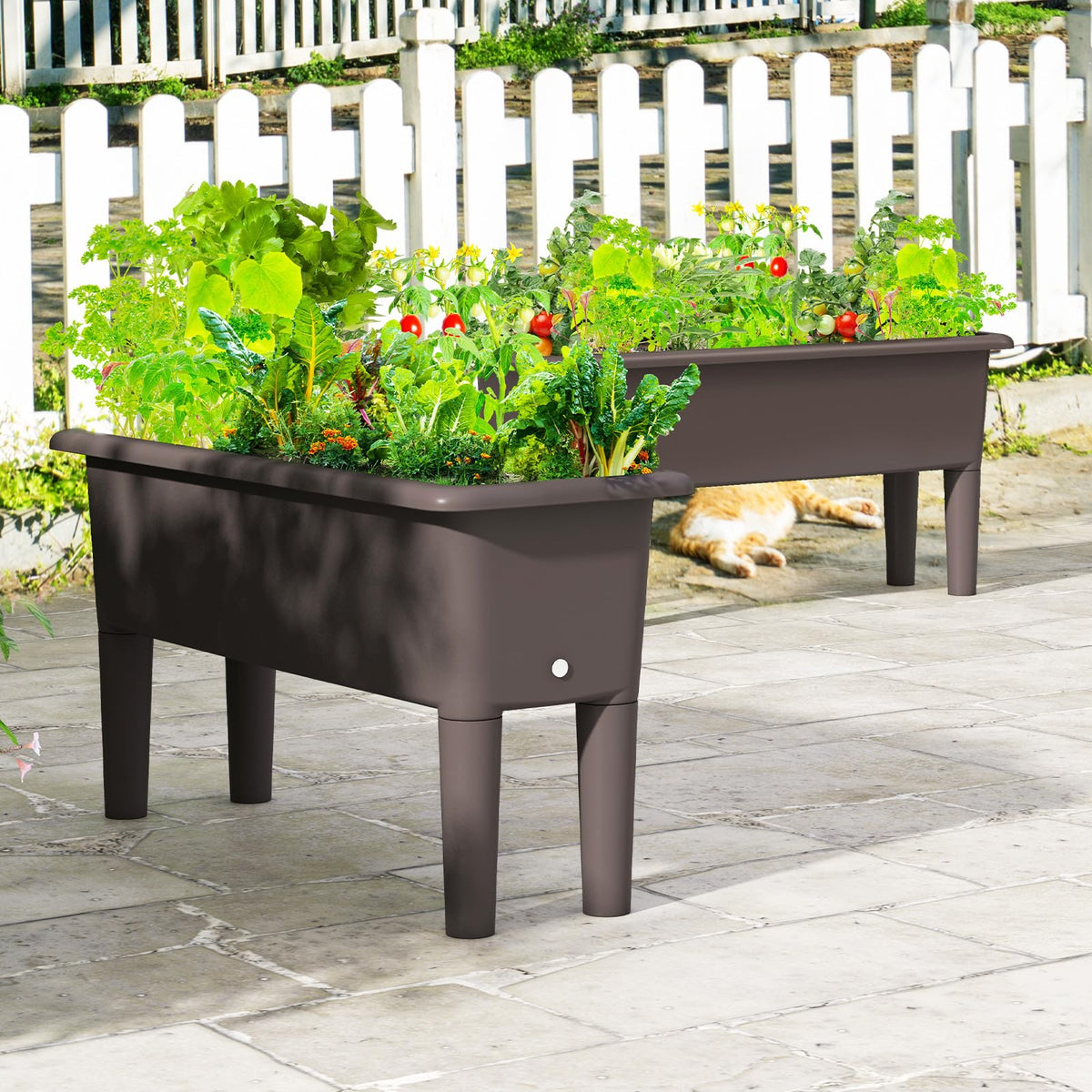 Lucktree Raised Garden Beds Outdoor Set of 2, Self-Watering Planter Box with Detachable Legs & Drainage Hole
