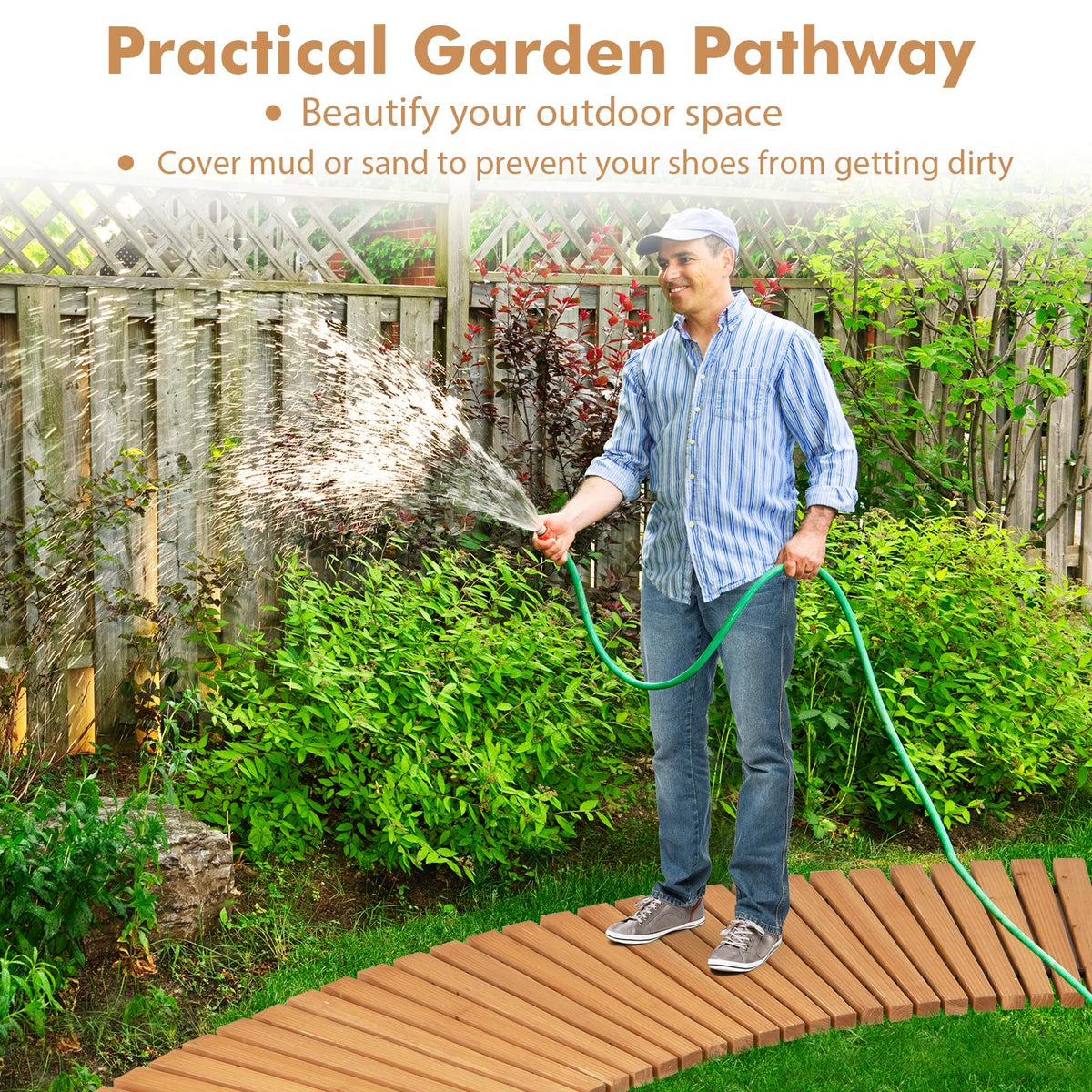Lucktree Garden Pathway Roll Up - 7ft Curved Wood Walkway 17 inch Width