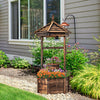 Lucktree Rustic Wooden Wishing Well Planter with Hanging Bucket, Roof Shadow