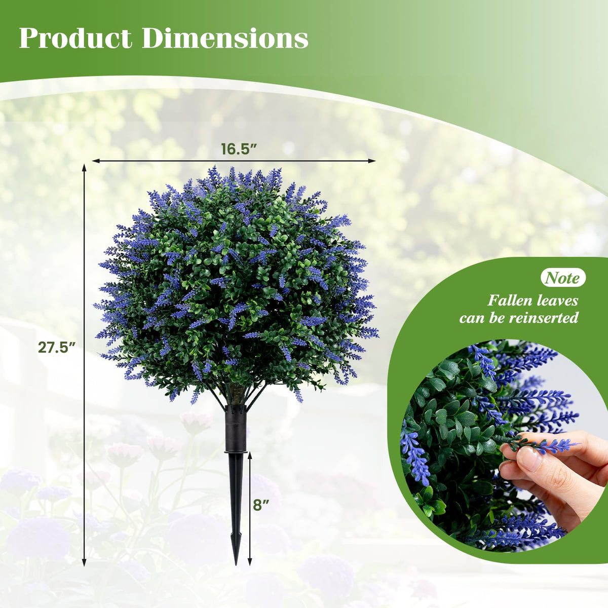 Lucktree 2 Pack Artificial Lavender Boxwood Topiary Ball Trees 27.5" Faux Floral Shrubs