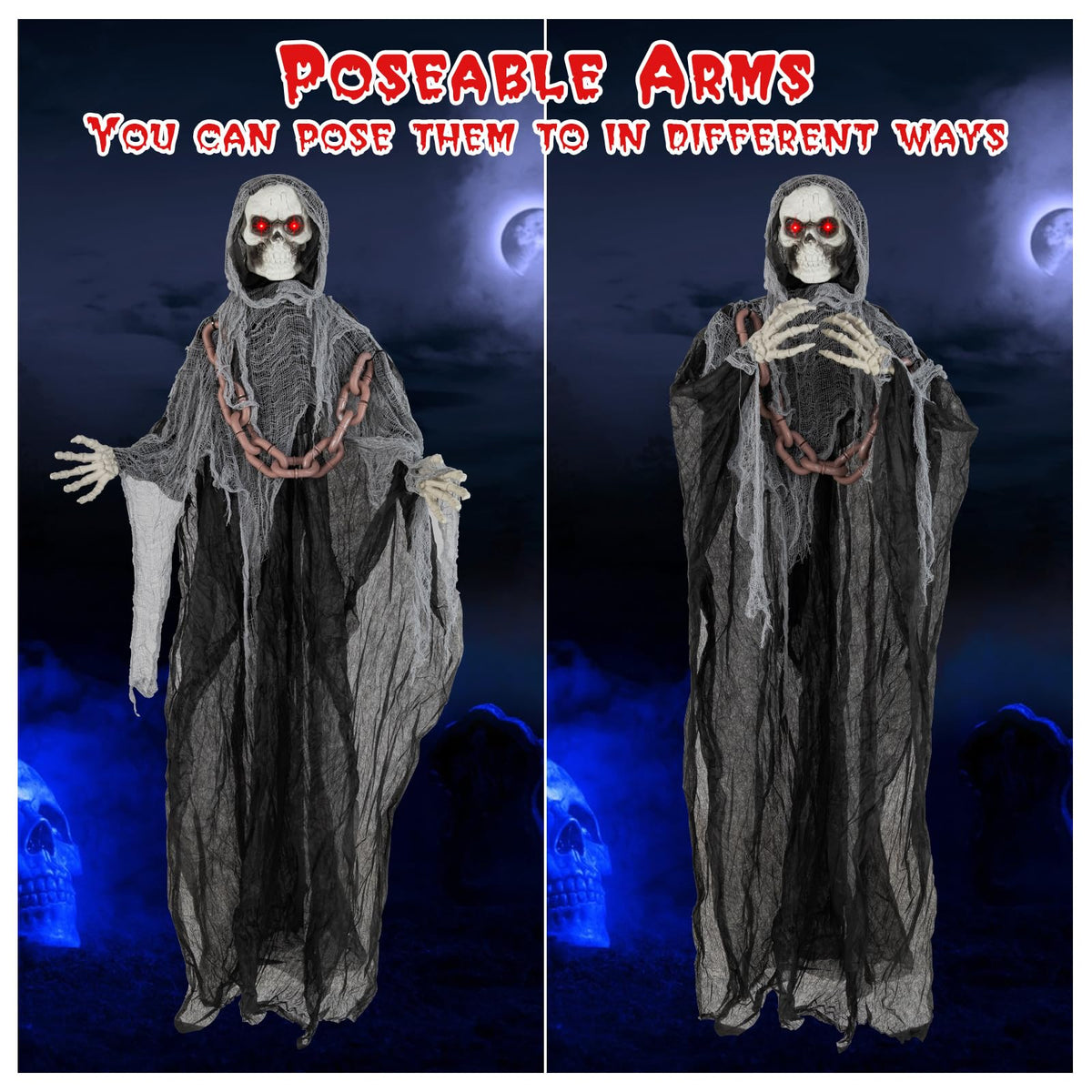 Lucktree 6.4 FT Halloween Animatronic Standing Grim Reaper, Halloween Decoration with Chain