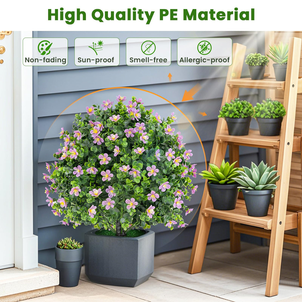 Lucktree Set of 2 Faux Potted Plants Artificial Shrubs Bushes with Flowers