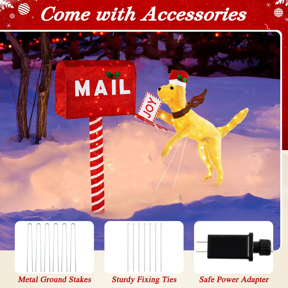 Lucktree 3.5 FT Lighted Dachshund Climbing Mailbox, Pre-Lit Christmas Holiday Decoration