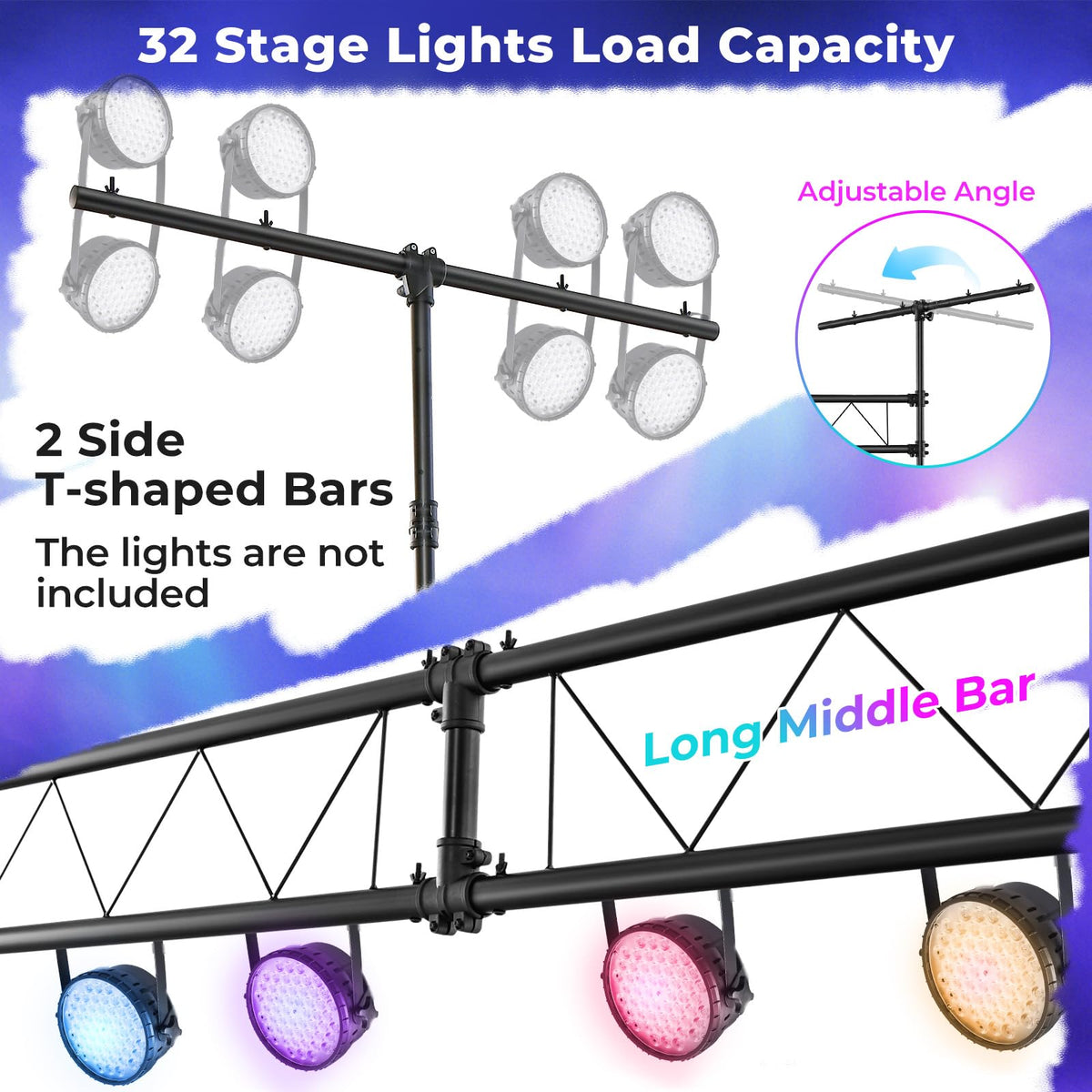 Lucktree DJ Light Stand, 14FT Lighting Truss System with 32 Lights Hold 220LBS Capacity