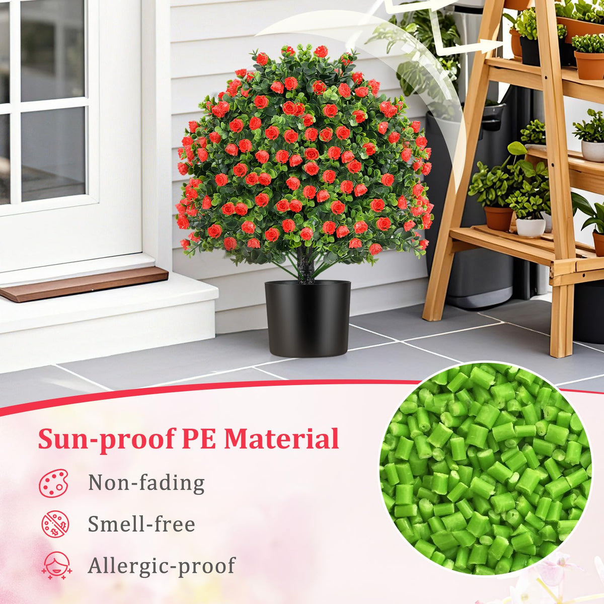 Lucktree 21.5’’ Artificial Rose Topiary Ball Tree for Indoor Outdoor