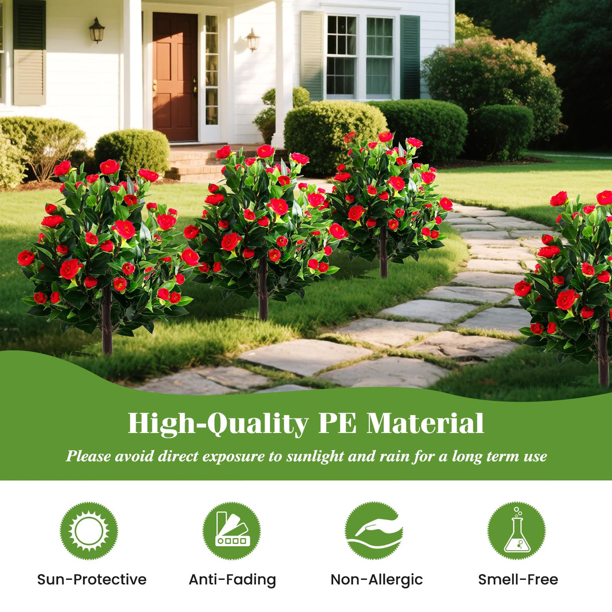Lucktree 31 Inches Artificial Camellia Tree Set 2 Pack Fake Flower Trees