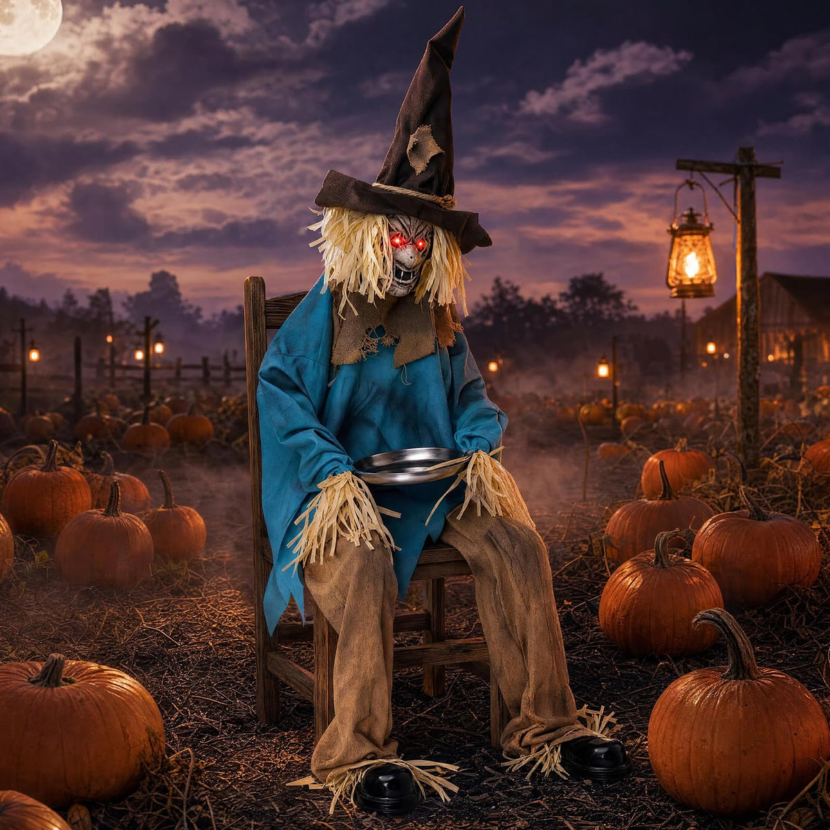 5.2 FT Animated Halloween Sitting Scary Scarecrow Decoration