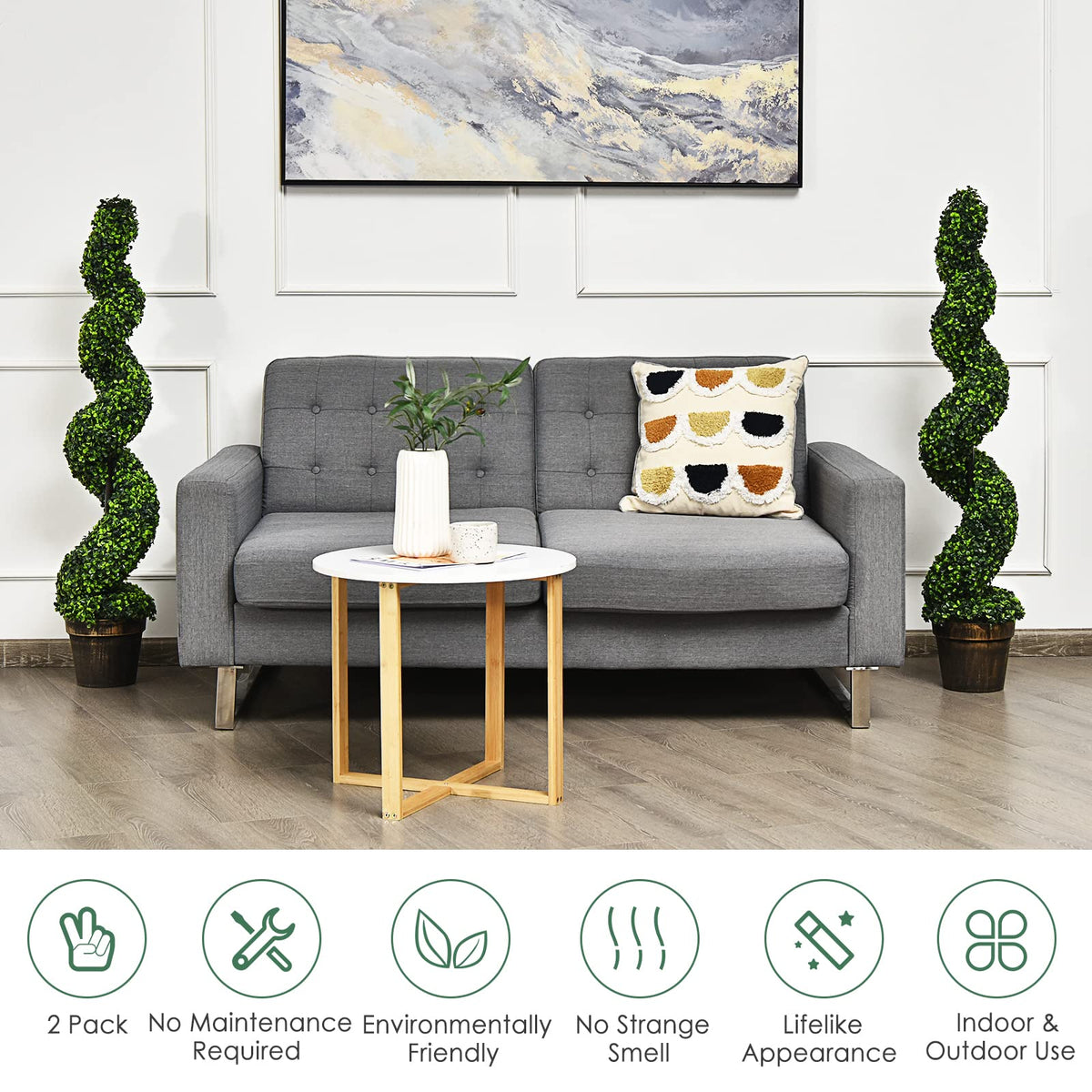 4FT Artificial Spiral Boxwood Topiary Tree Set of 2, Faux Decorative Plants in Cement-Filled Plastic Pot - LucktreeUS