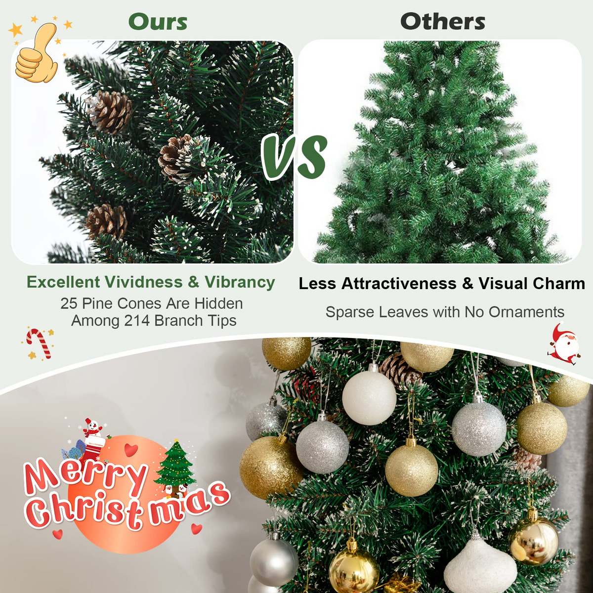 Lucktree Artificial Pencil Christmas Tree, Snow Flocked Slim Xmas Tree - LucktreeUS