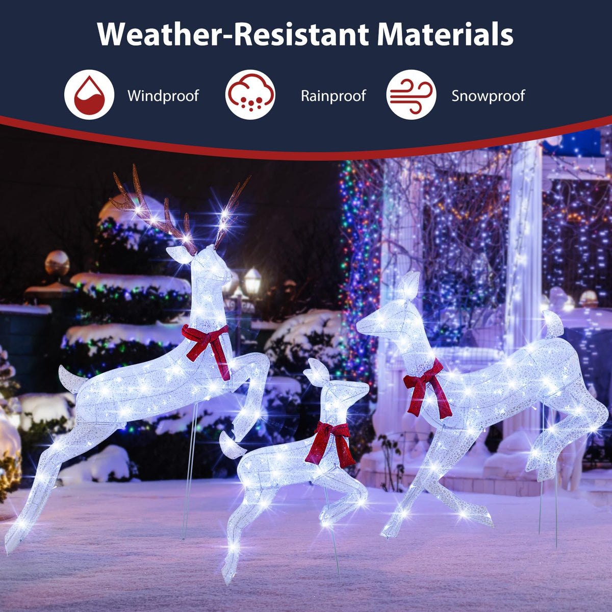 Lucktree 3-Piece Large Lighted Christmas Reindeer Family, Light up Xmas Decorations w/255 LED Lights & Scarves
