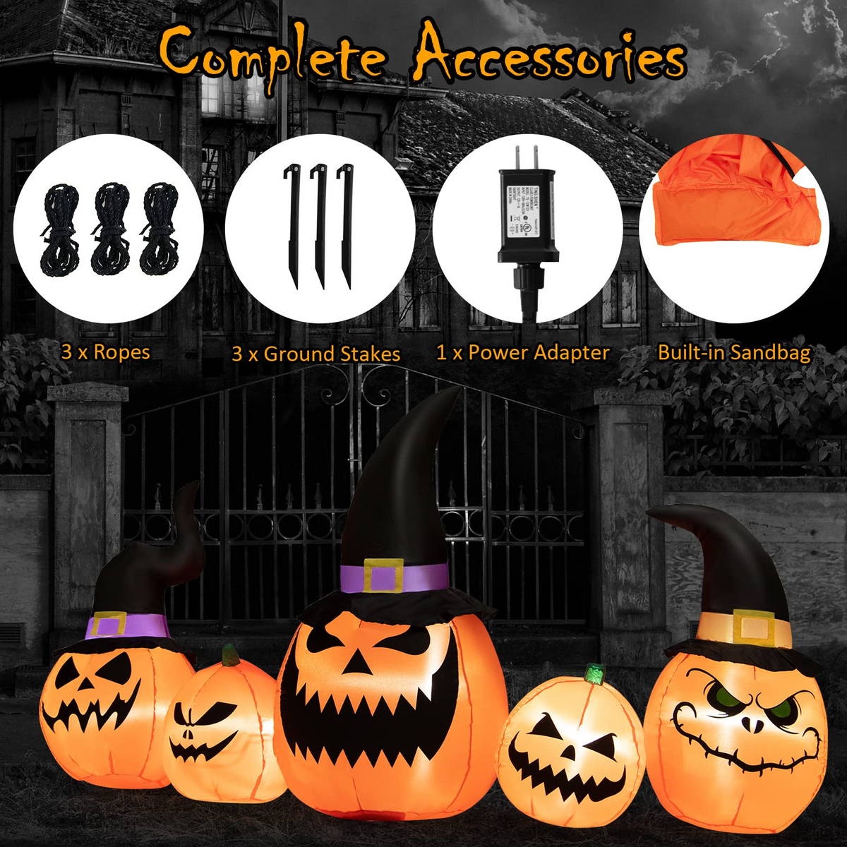Lucktree 8 Ft Halloween Inflatable Pumpkin Family, Waterproof Halloween Yard Decoration with Built-in LED Lights, Sandbag