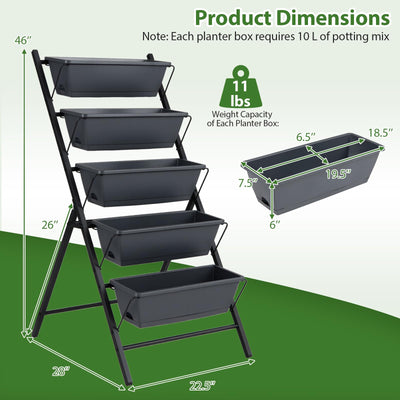 Lucktree 5-Tier Vertical Garden Planter Set 1/2 Raised Garden Bed w/Drainage