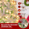 Lucktree 6FT / 7FT Hinged Lighted Xmas Tree with Snow Flocked Branch Tips & LED Lights