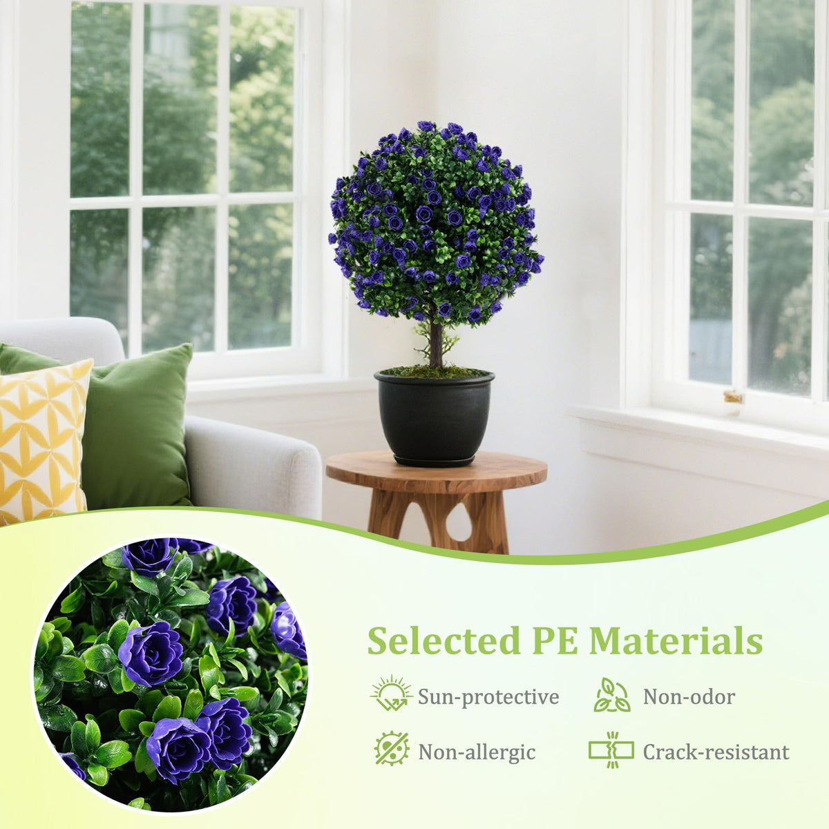 Lucktree 22'' Artificial Purple Rose Topiary Ball Tree Set of 2 Faux Potted Plants Artificial Shrubs Bushes with Flowers