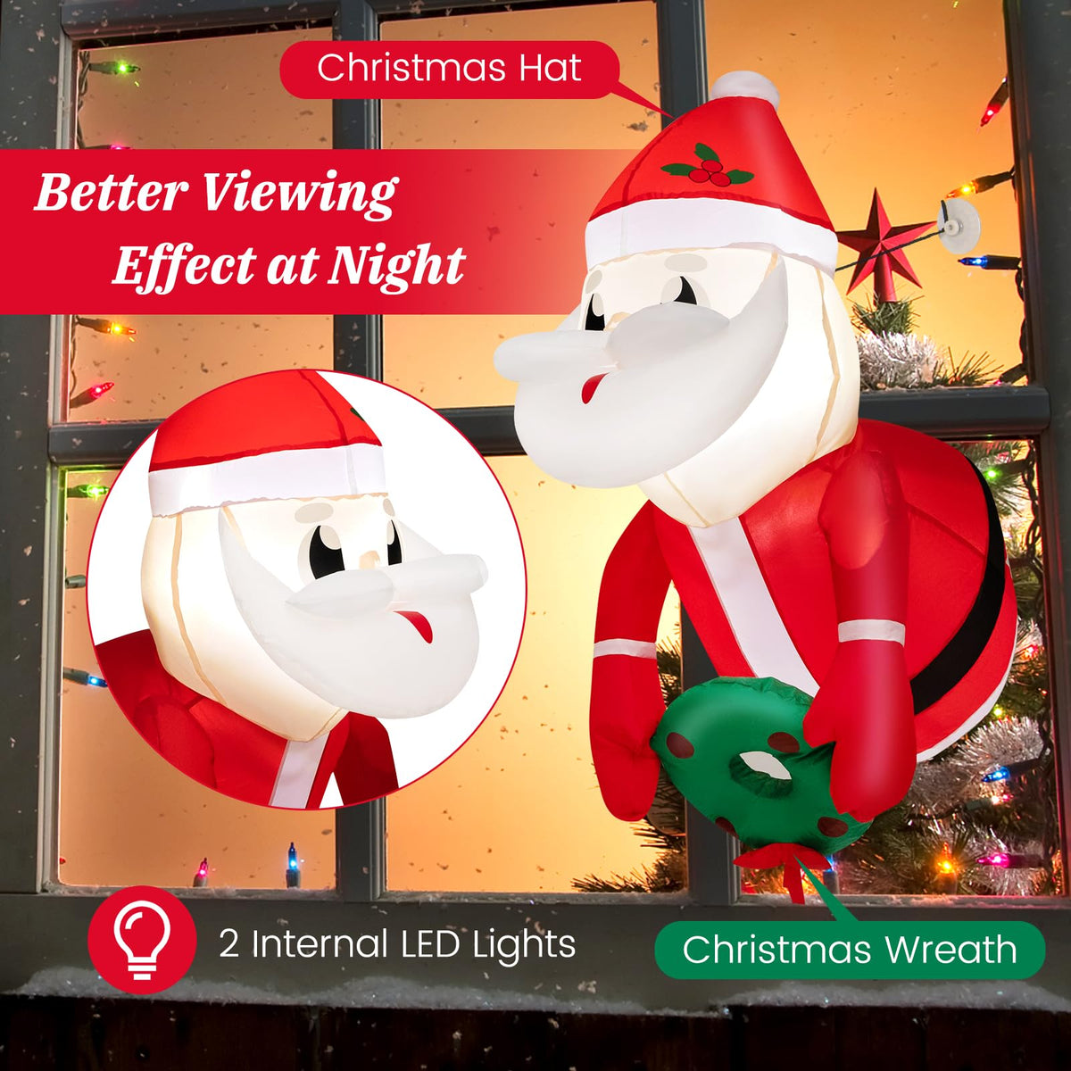 Lucktree 3.5 FT Christmas Lighted Inflatable Santa Claus Broke Out from Window