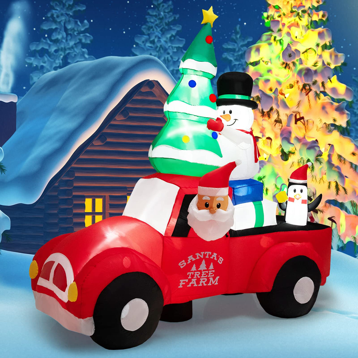 Lucktree Christmas 8 FT Inflatable Santa Claus Driving a Car with LED Lights & Air Blower
