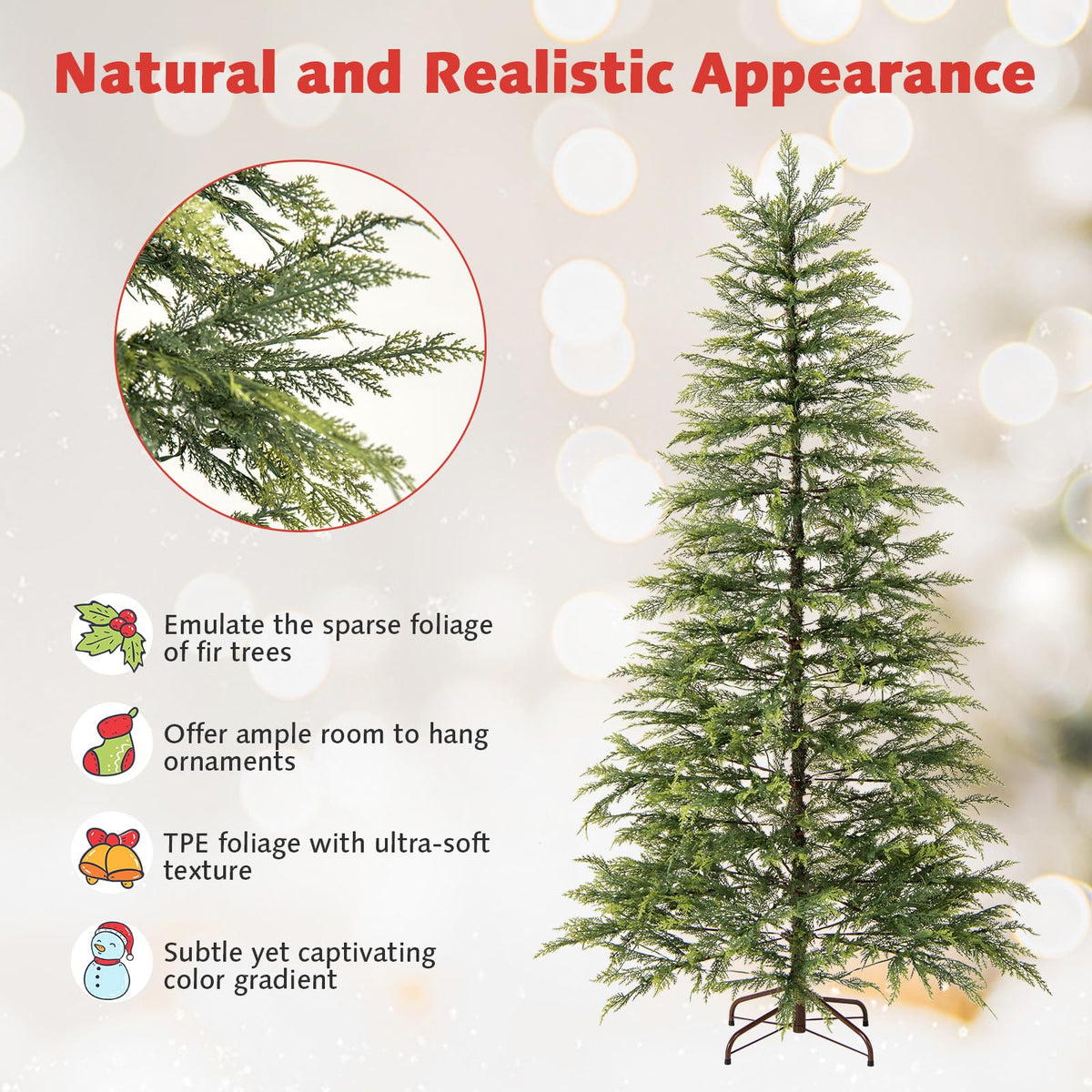 Lucktree 6.5FT / 7.5FT Pre-Lit Hinged Sparse Xmas Fir Tree with Multicolored LED Lights