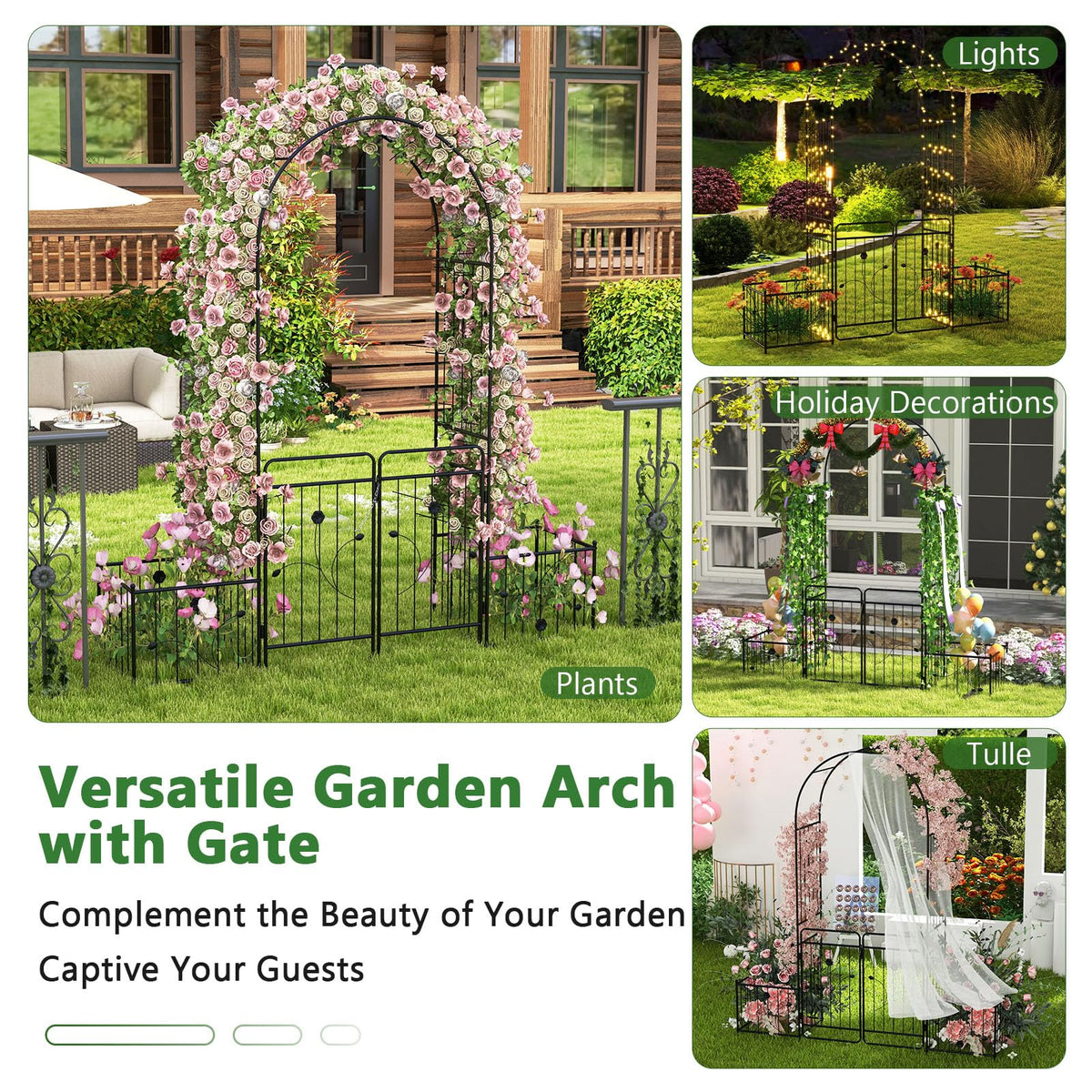 Lucktree Garden Arch with Planter - 87 inch Metal Garden Arbor with Gate