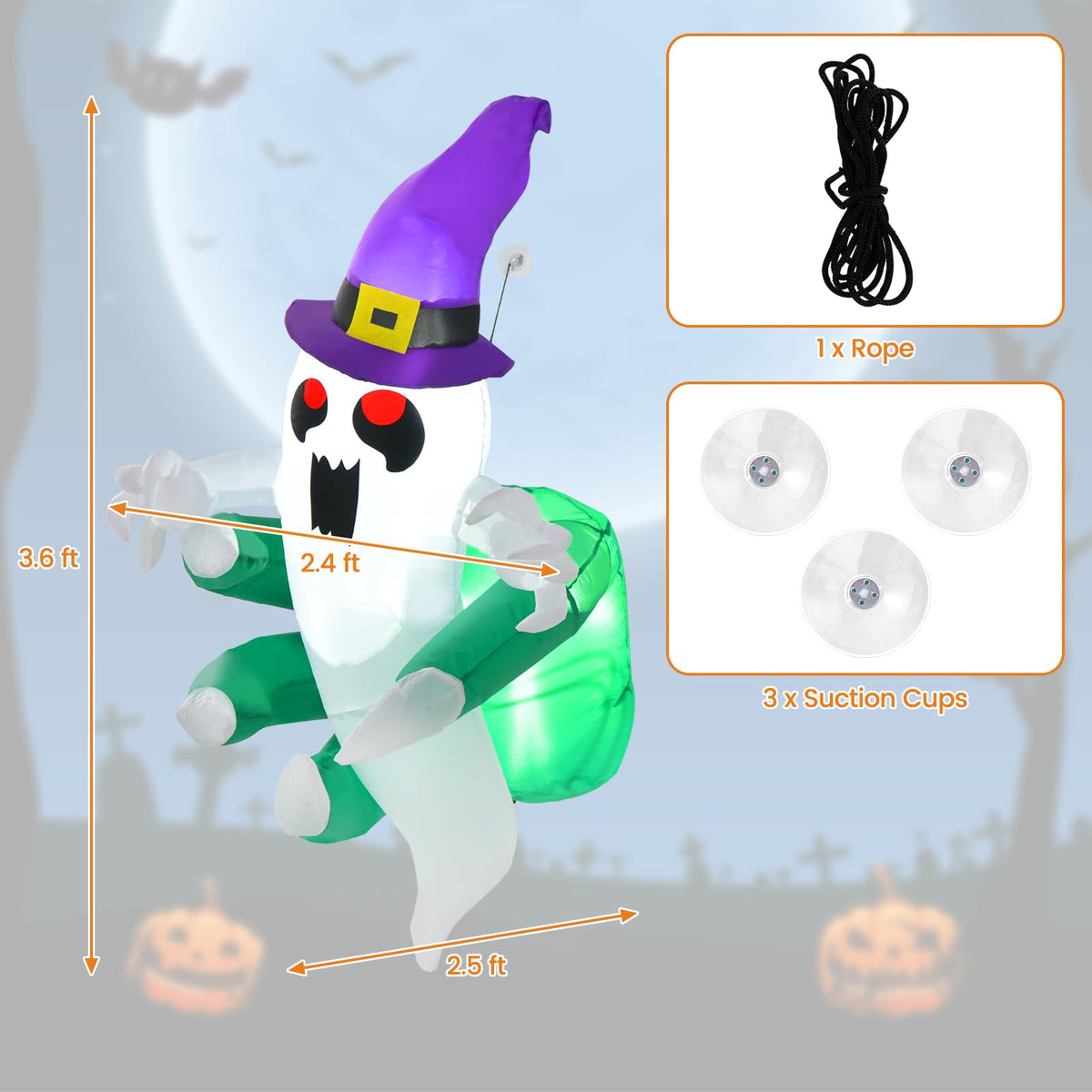 Lucktree 3.6 FT Halloween Inflatable Ghost Broke Out from Window