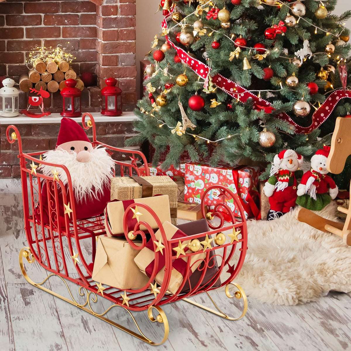 Lucktree Metal Christmas Santa Sleigh Basket