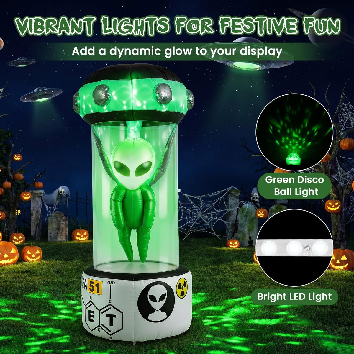 7.4 FT Halloween Lighted Inflatable Alien Decorations