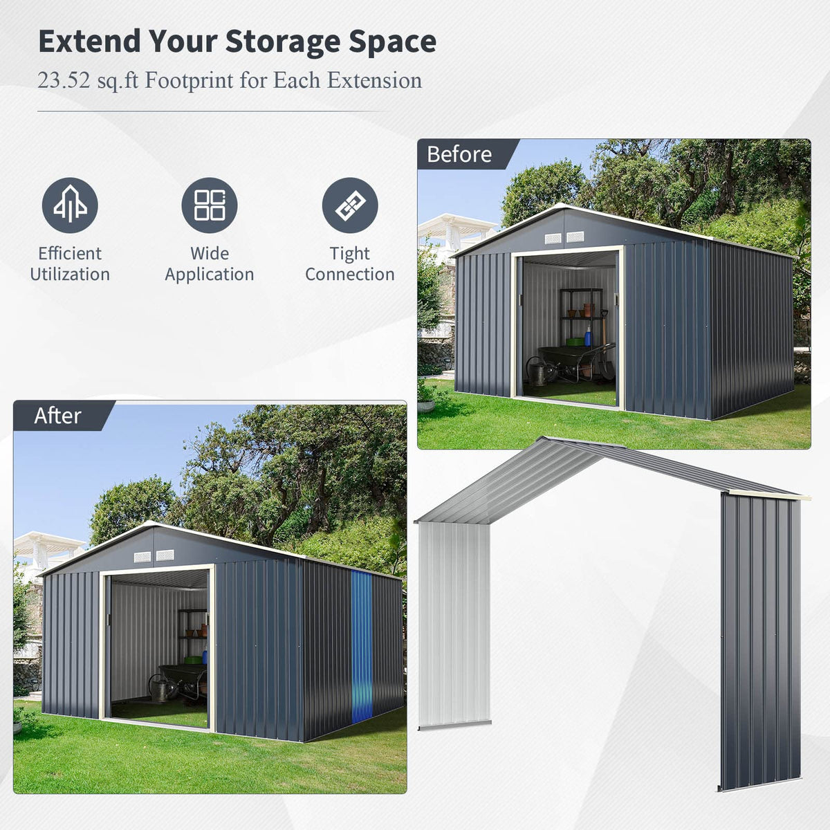 Storage Shed Extension Kit for 11 ft Sheds (11'X2.1')