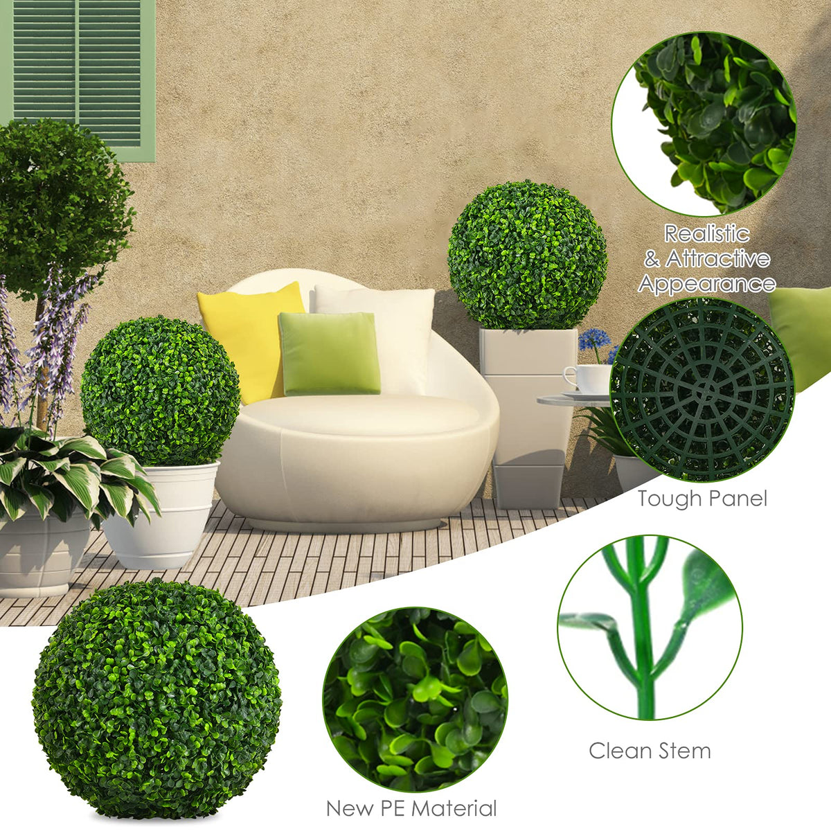 16in Artificial Boxwood Topiary Ball Set of 2 Realistic Faux Plants Decoration Ball